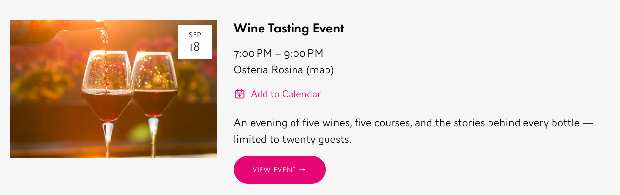 A Squarespace calendar page with a branded Add to Calendar link on the event